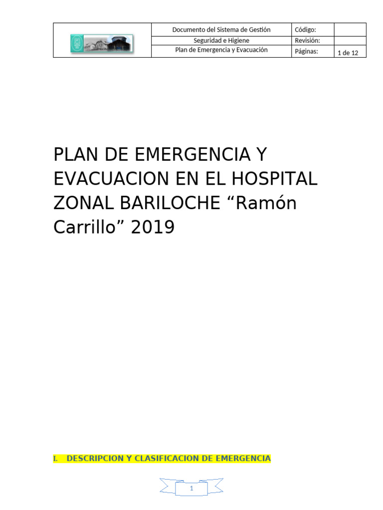 Plan de Emergencia y Evacuación Hospital Bariloche | PDF | Bombero ...