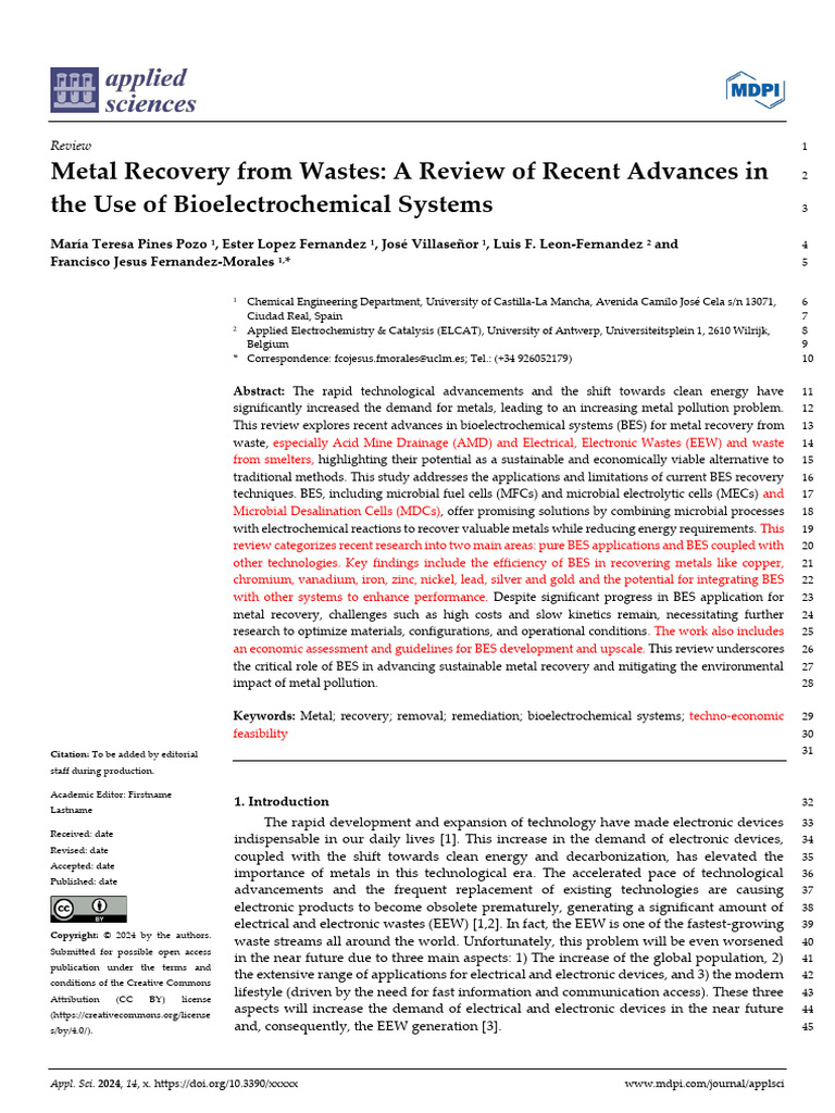 Metal Recovery From Wastes: A Review of Recent Advances in The Use of ...