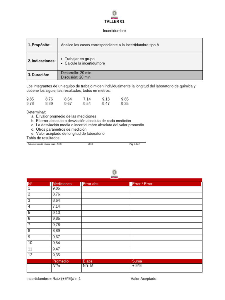 Análisis de Incertidumbre Tipo A en Medidas | PDF