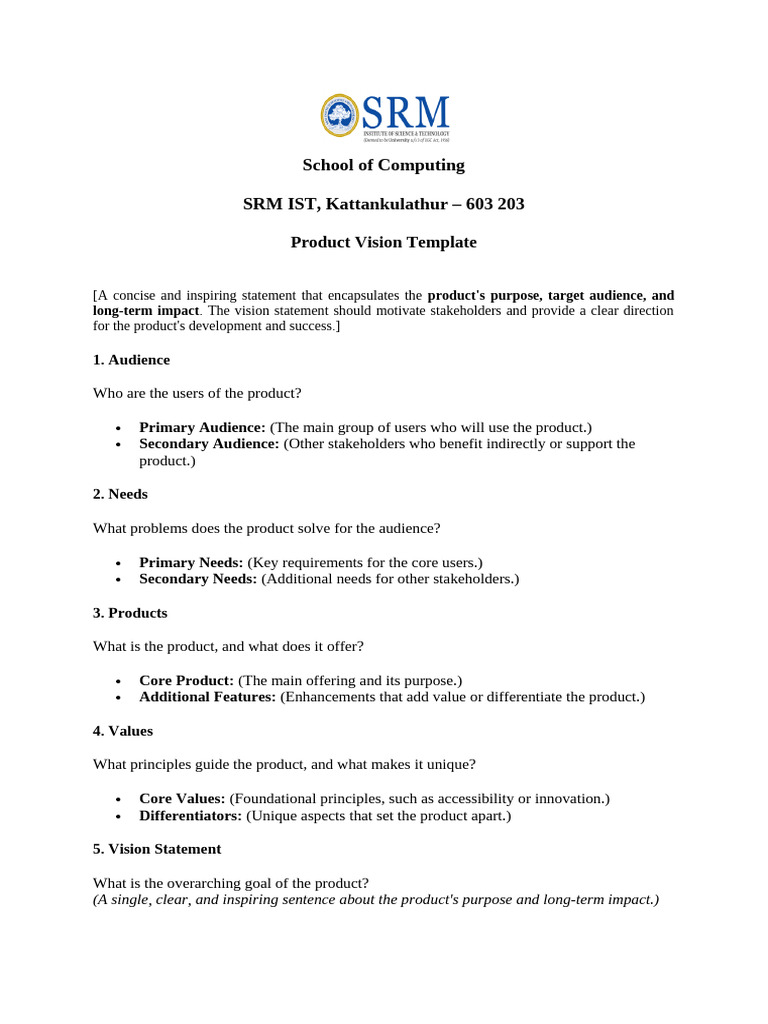 E-Learning Product Vision Template | PDF | Educational Technology ...