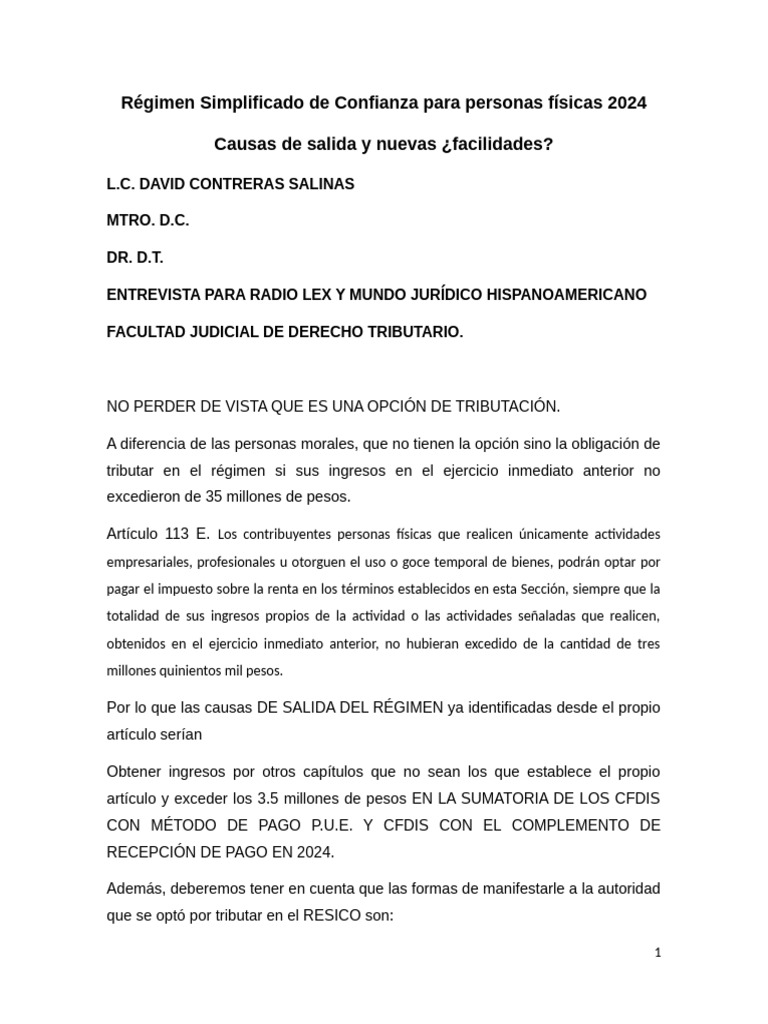 Régimen Simplificado de Confianza 2024 | PDF | Impuesto sobre la renta ...