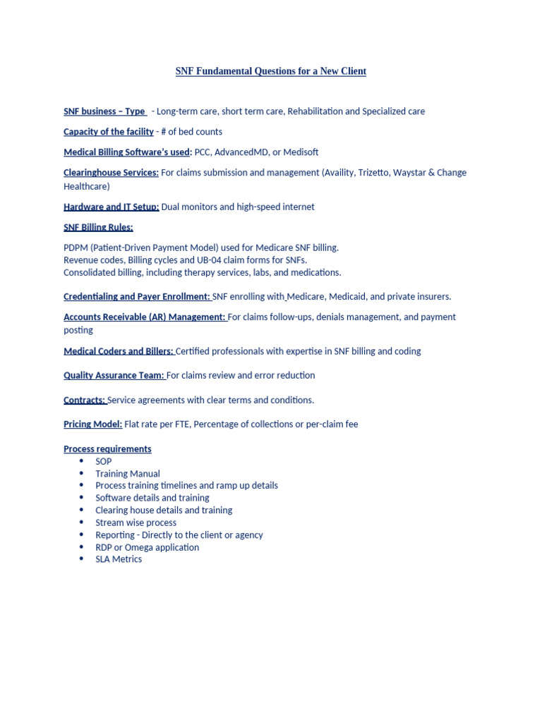 SNF Fundamental Questions For A New Client | PDF