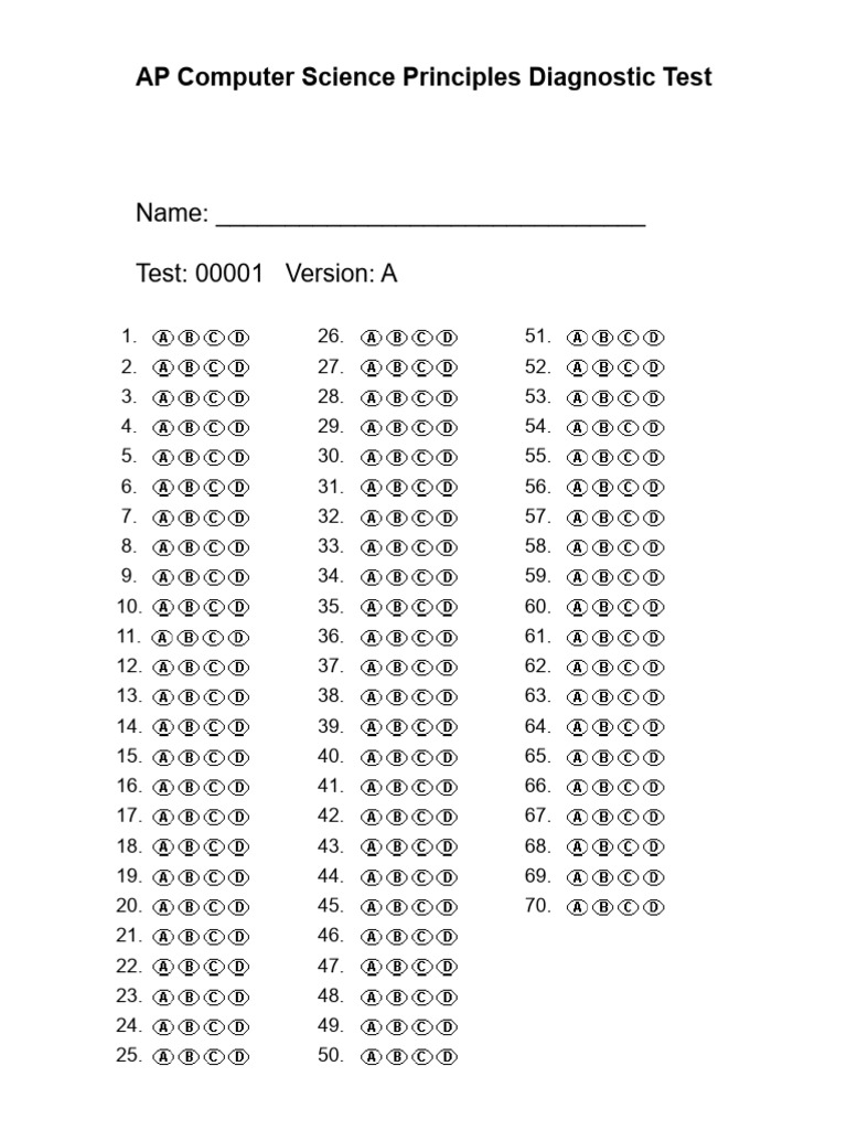 AP Computer Science Bubble Sheet | PDF