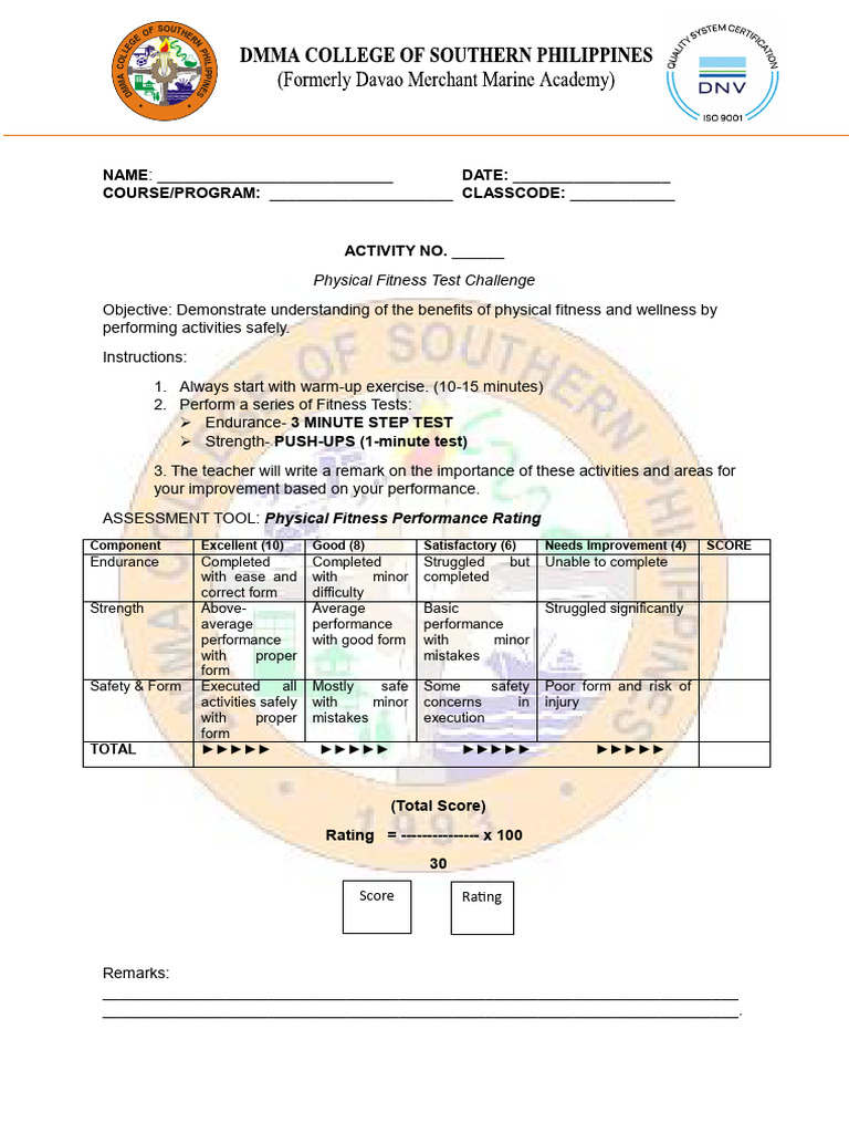 Physical Fitness Test Challenge Guide | PDF | Physical Fitness