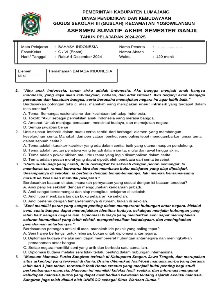 Soal Asas Bahasa Indonesa Kelas 6 Pdf