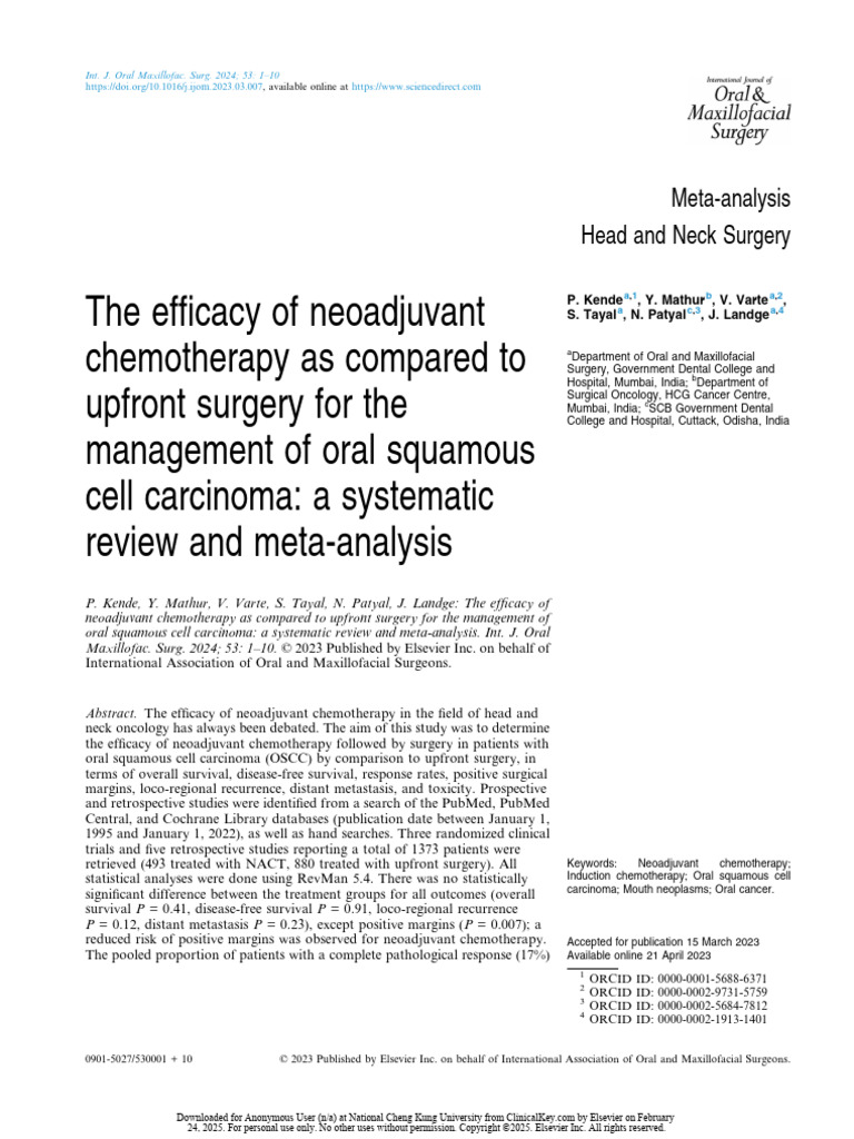 The Efficacy of Neoadjuvant Chemotherapy As Compared To Upfront Surgery ...