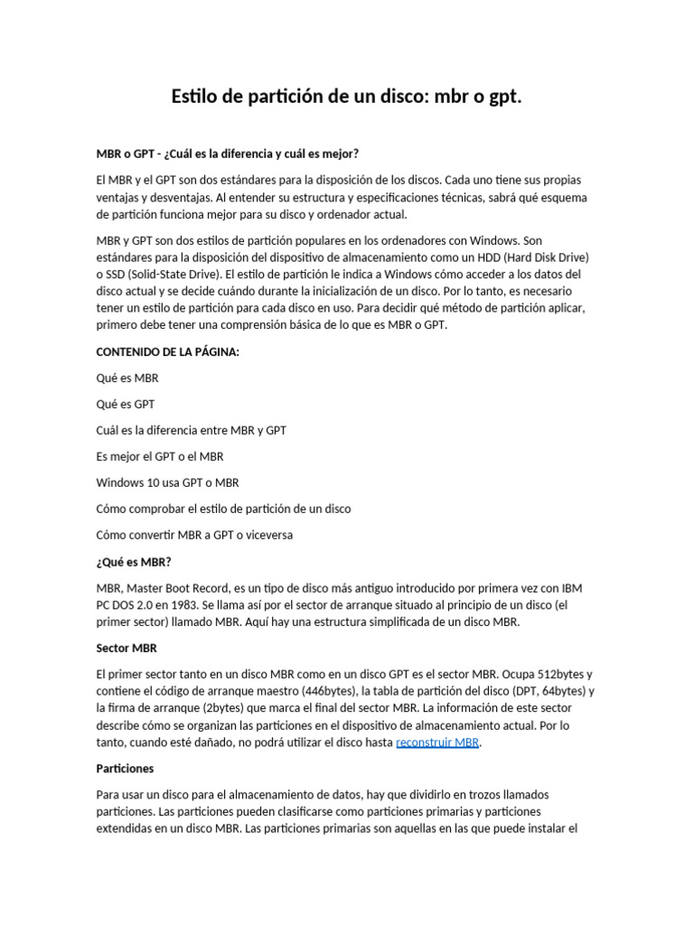 MBR vs GPT: Comparativa de Particiones | PDF | Arranque | Bios