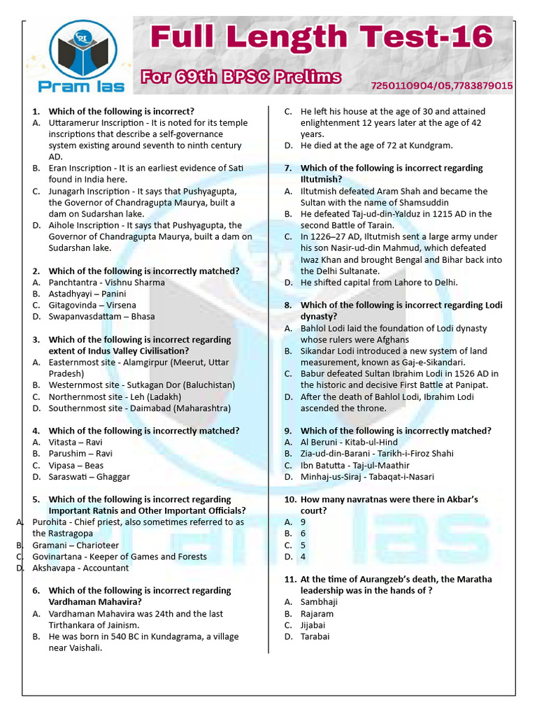 Full Length Test-16 Question English. | PDF | Pacific Ocean