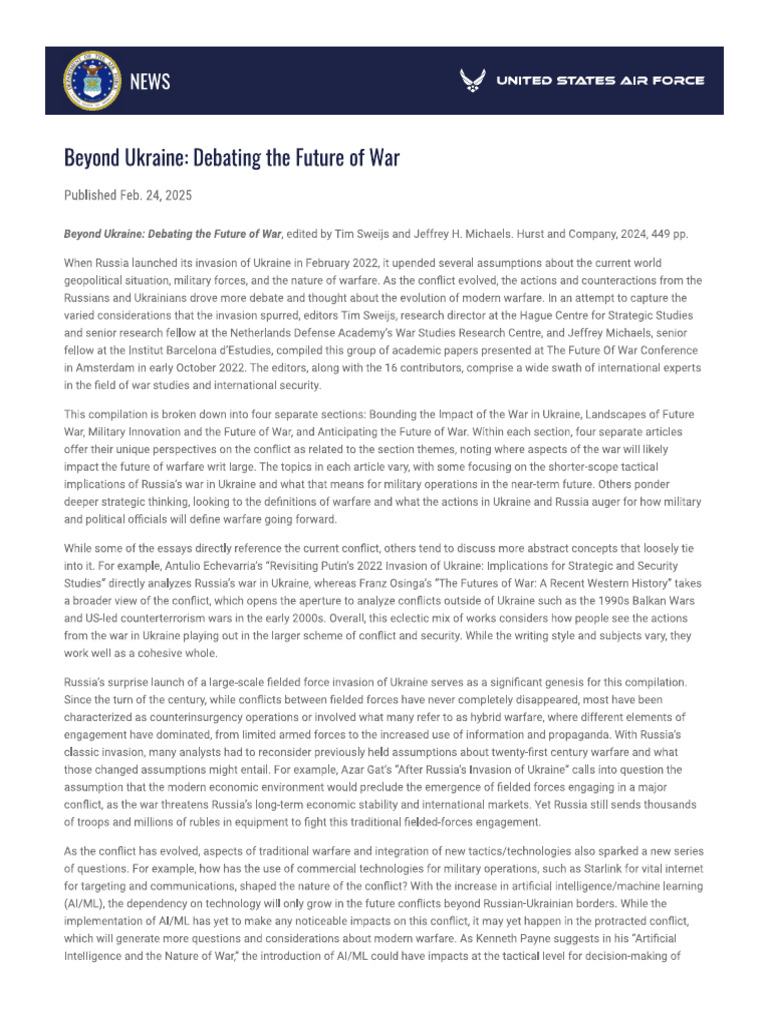 Beyond Ukraine - Debating The Future of War | PDF