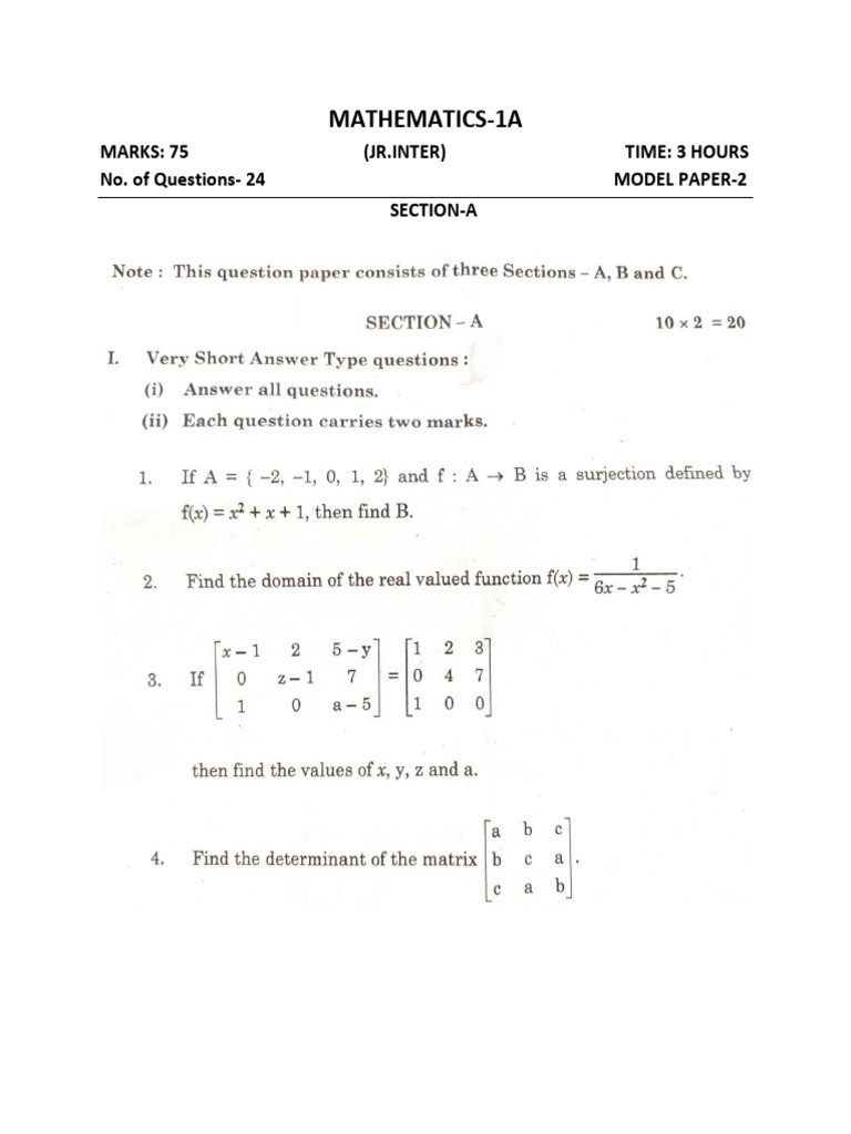 AP Inter 1st Year Maths 1A Model Paper | PDF