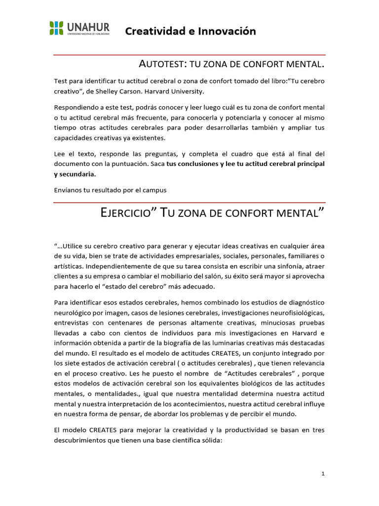 Autotest Zona Confort Mental Zonas y Test | PDF | Mente | Creatividad