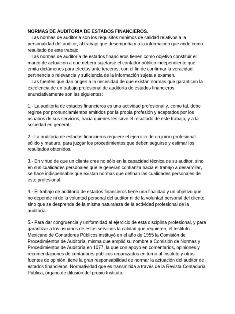 Normas de Auditoría de Estados Financieros | PDF | Auditoría | Contralor
