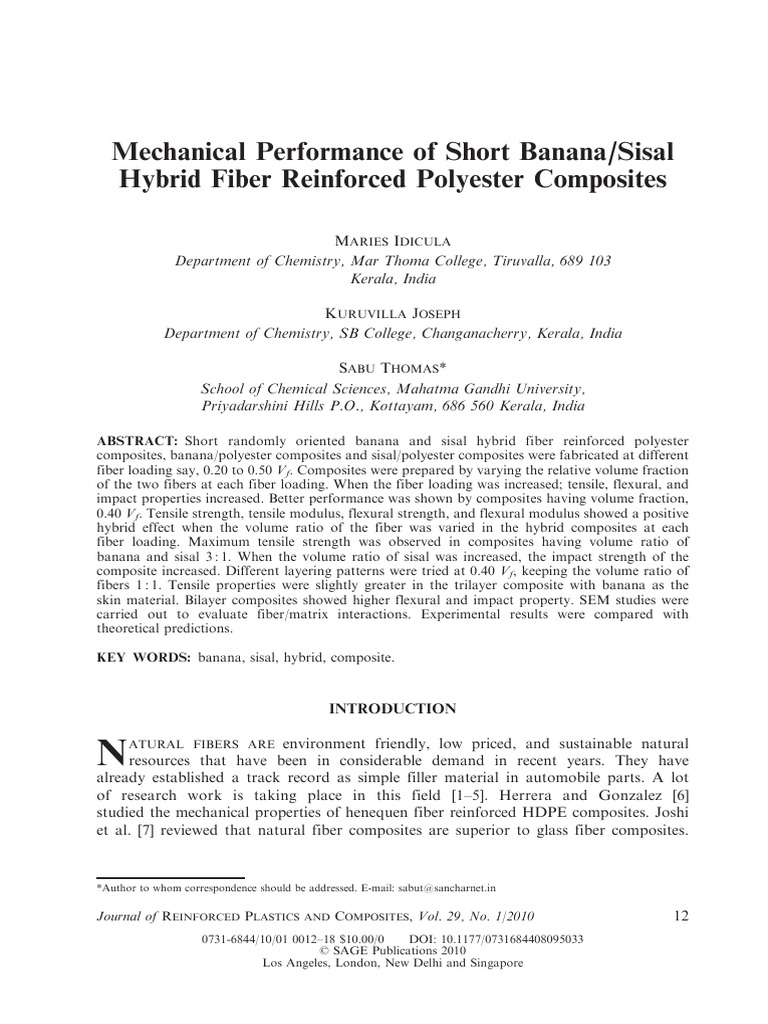 Banana/Sisal Fiber Polyester Composites | PDF | Composite Material ...