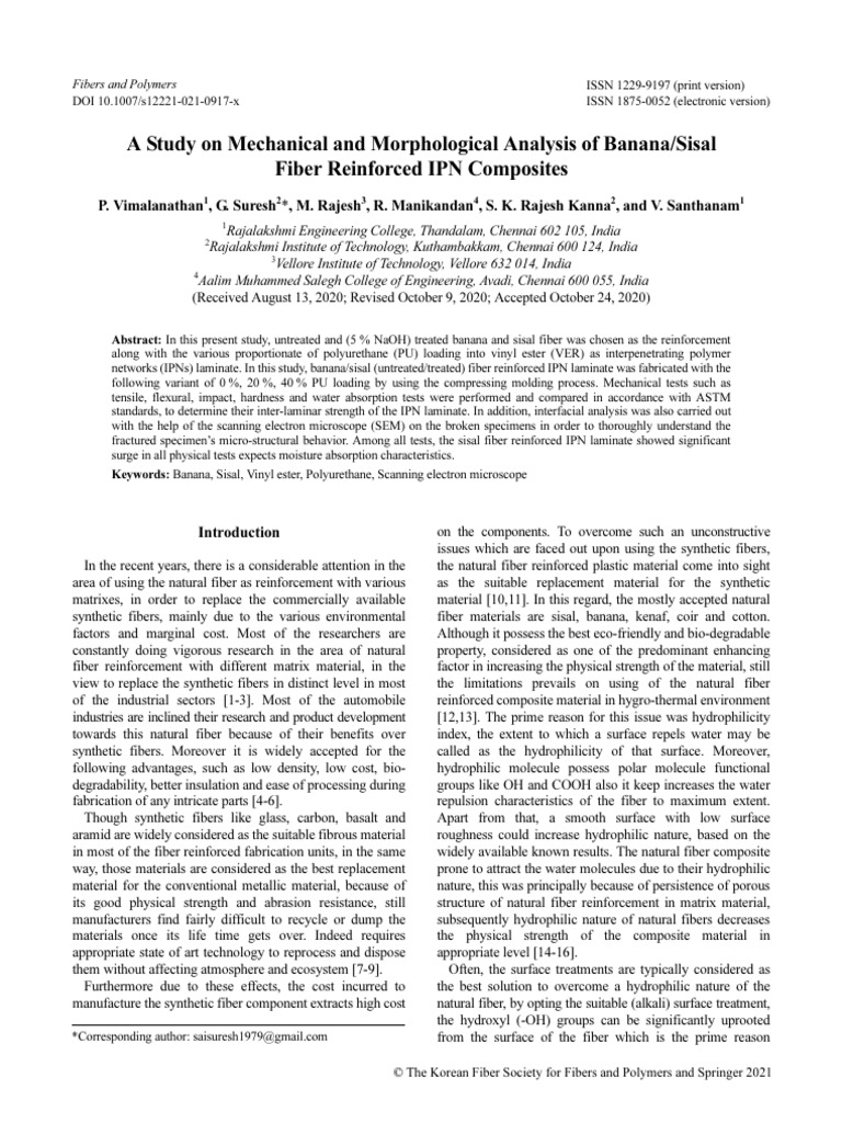 Mechanical Analysis of Banana/Sisal IPN Composites | PDF | Composite ...