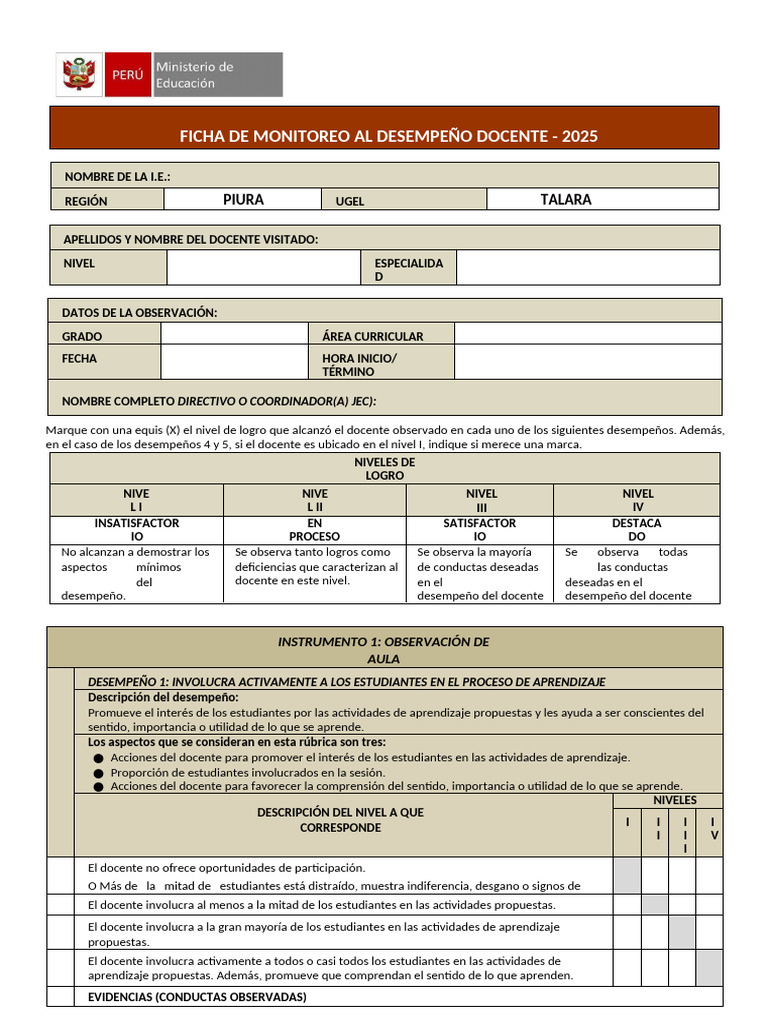 Ficha de Monitoreo Docente 2025 | PDF | Evaluación | Pensamiento