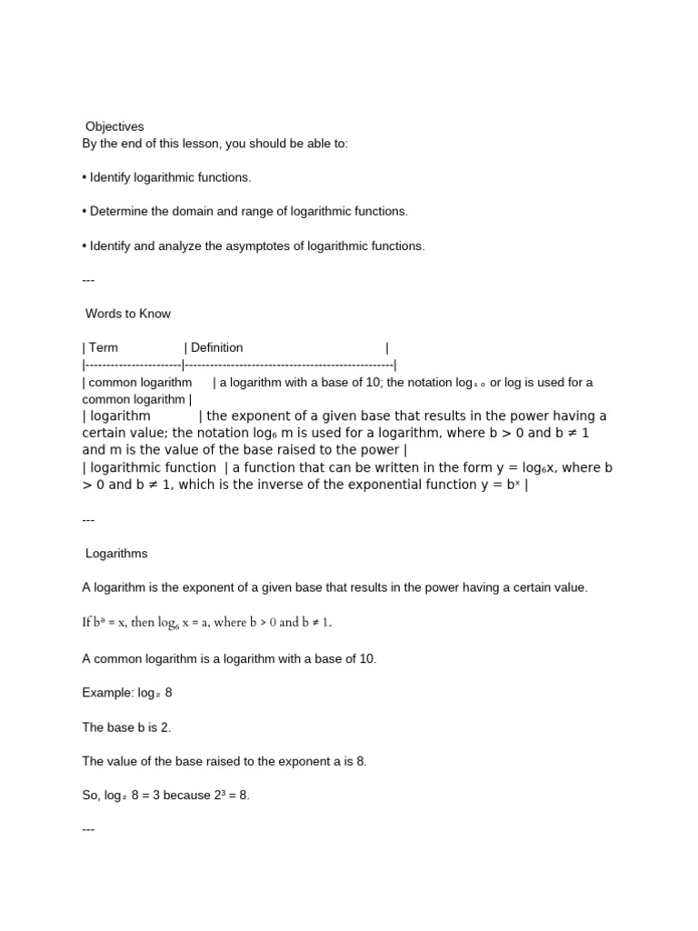 Understanding Logarithmic Functions | PDF | Function (Mathematics ...