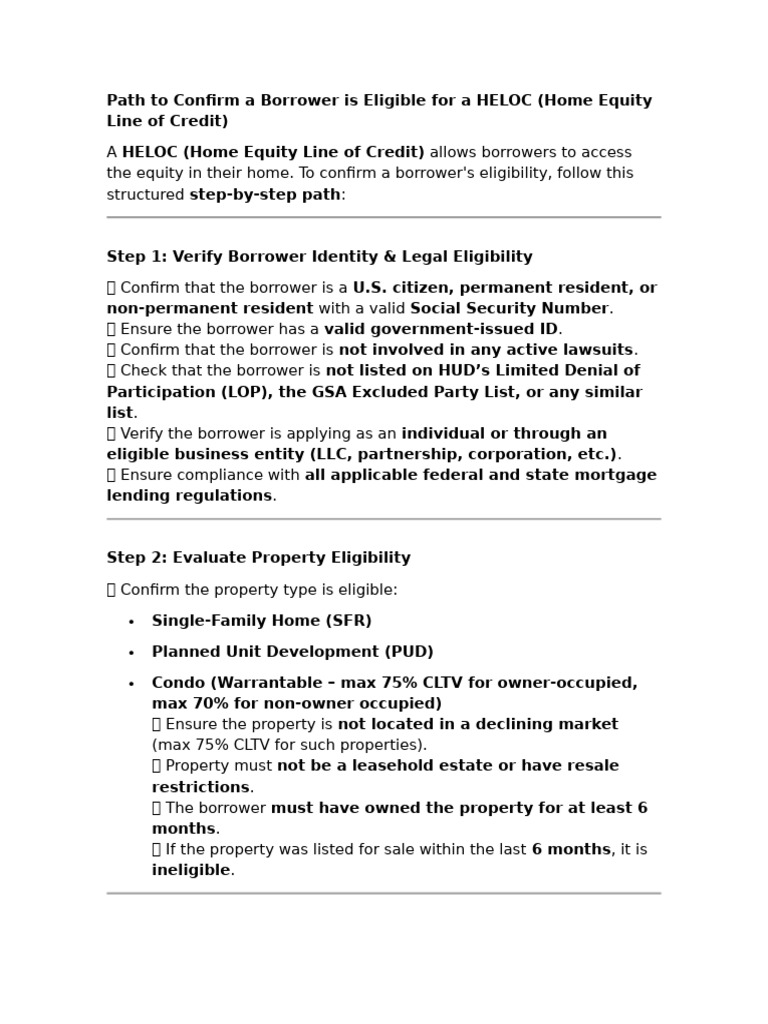 HELOC Eligibility Verification Guide | PDF | Loan To Value Ratio | Home ...