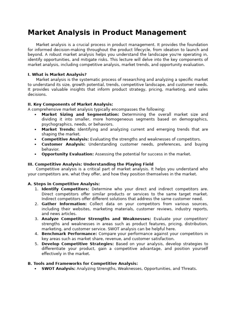 Market Analysis in Product Management Handout | PDF | Market (Economics ...