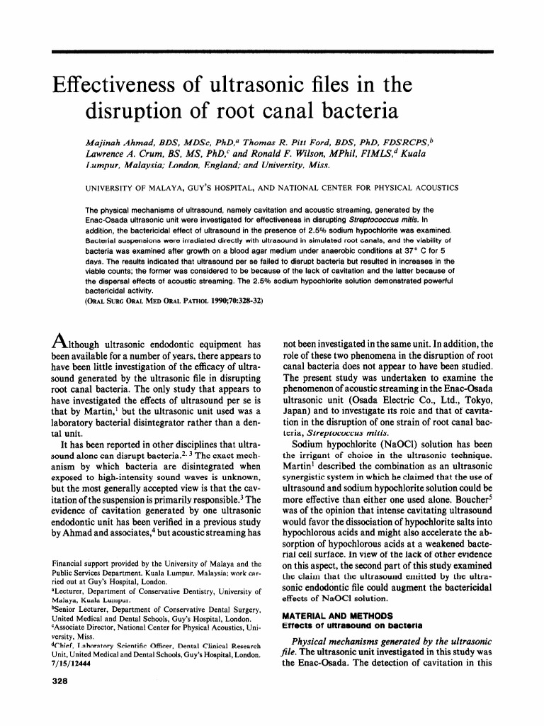 Ultrasonic Files Disrupt Root Canal Bacteria | PDF | Ultrasound ...