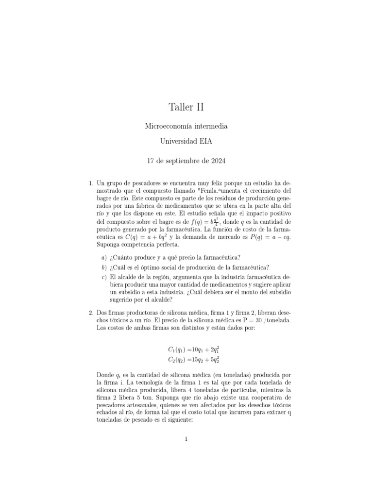 Taller 2 Micro Avanzada | PDF | Contaminación | Mercado (economía)