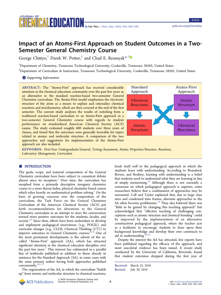 Atoms-First Approach in Chemistry Education | PDF | Chemistry | Curriculum