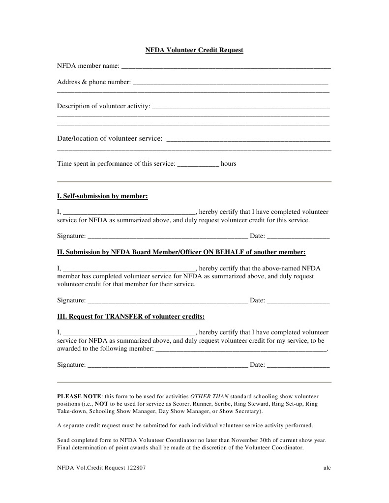 NFDA Volunteer Credit Request Form | PDF | Career & Growth | Finance ...