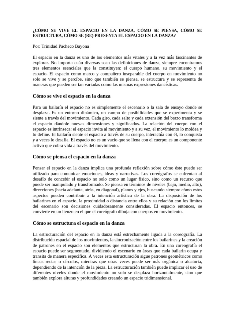 El Espacio Dinámico en la Danza | PDF | Bailes | Espacio