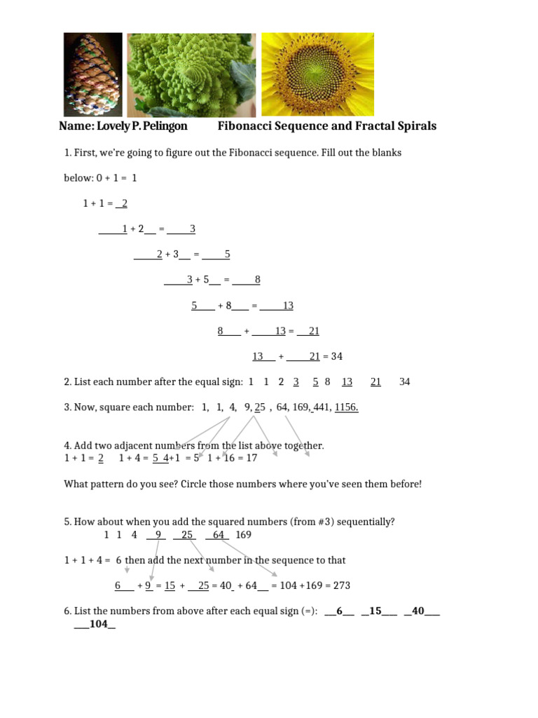 Fibonacci-Worksheet Final Lovely P. Pelingon (1) | PDF | Mathematics