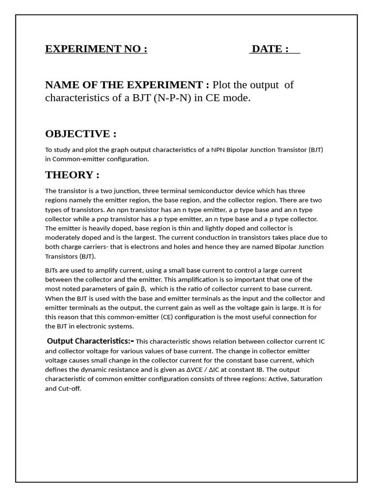 BJT Output Characteristics in CE Mode | PDF | Bipolar Junction ...