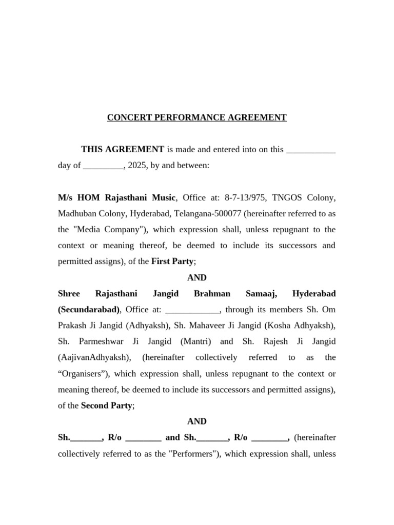 Concert Performance Agreement 2025 | PDF | Private Law | Common Law