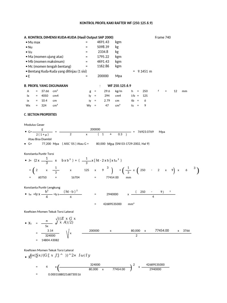 Kontrol Struktur Rafter WF 250.125.6.9 | PDF