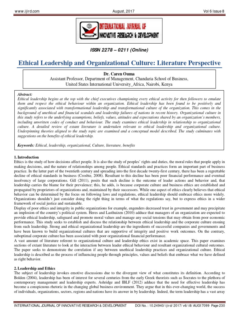Ethical Leadership and Organizational Cu | PDF | Leadership ...