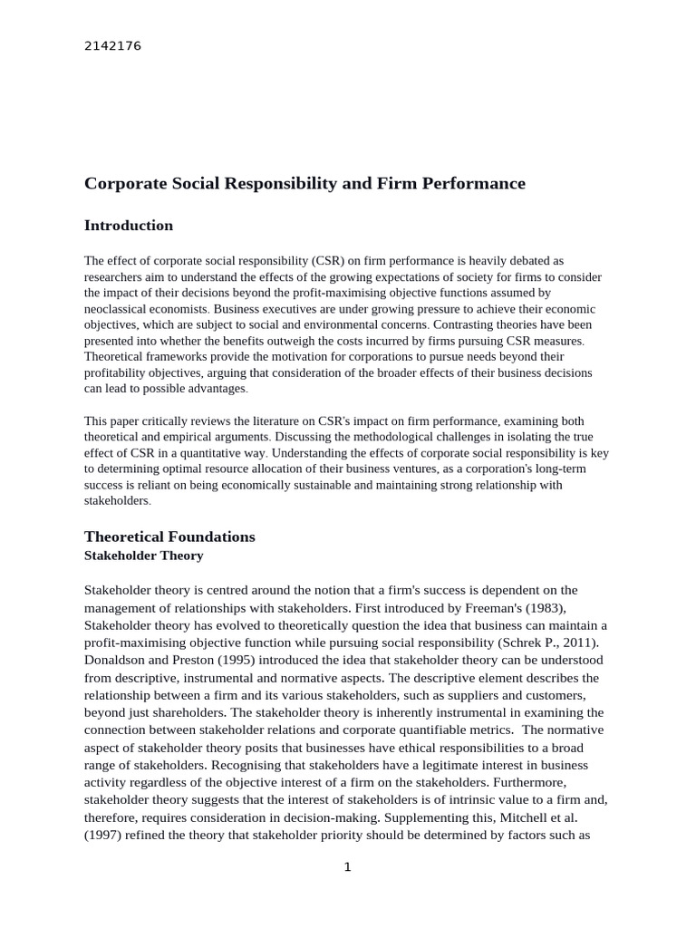 CSR Impact on Firm Performance Analysis | PDF | Corporate Social ...