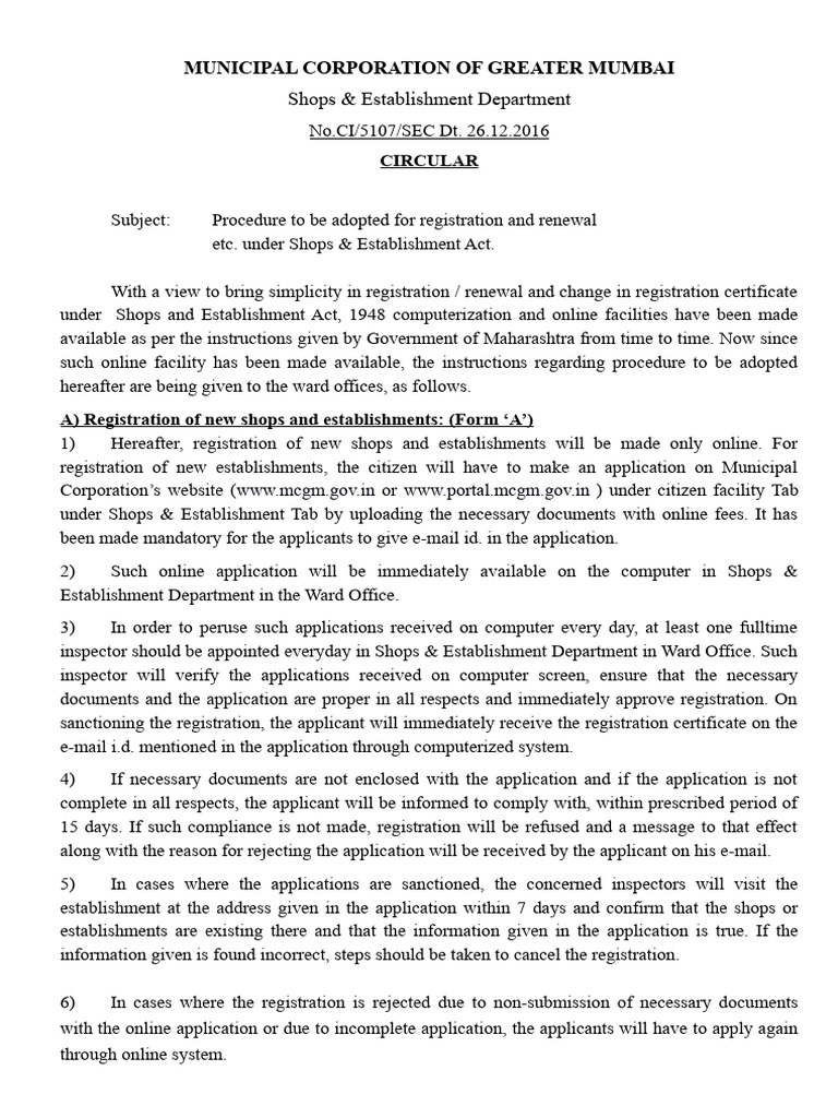 Circular-Shop & Establishment-26.12.2016 English | PDF | Identity Document