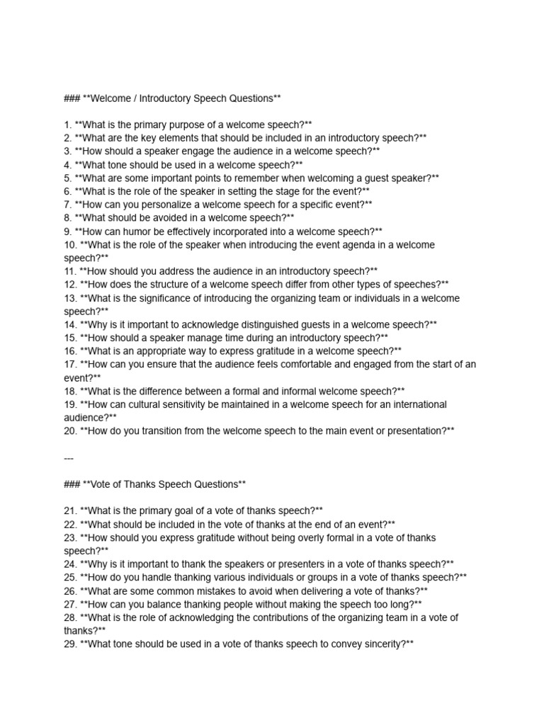 Question Bank For Speech | PDF | Social Psychology | Communication