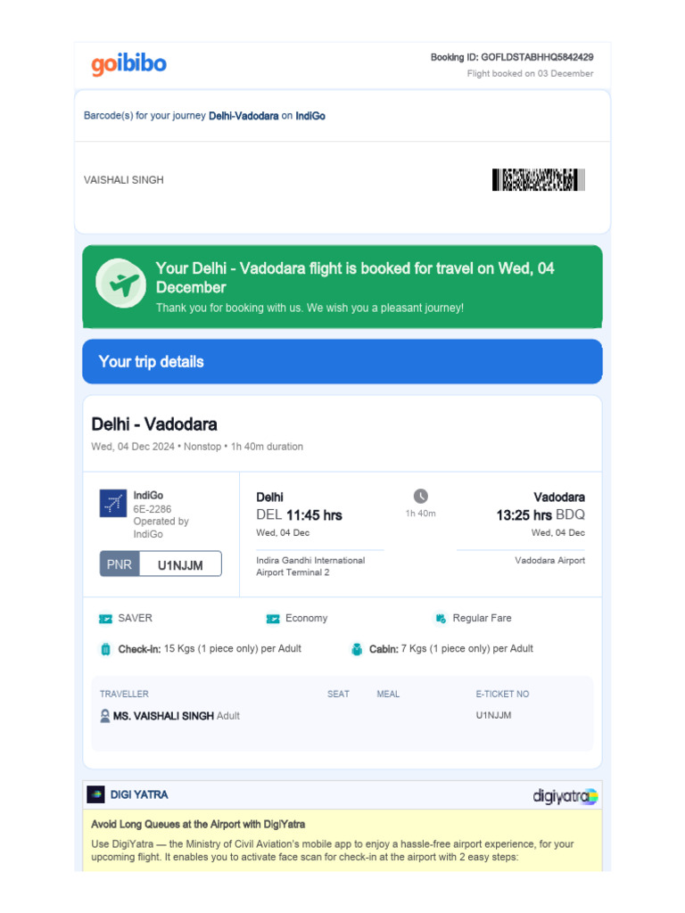 DigiYatra Flight Booking Details | PDF | Aviation