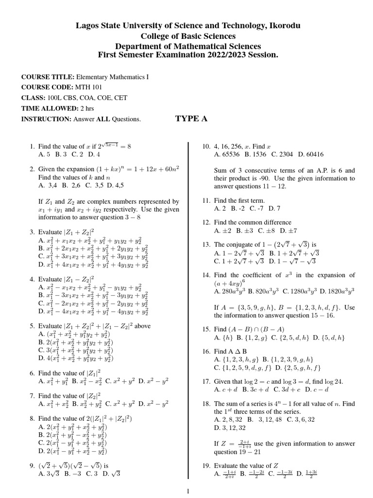 Tpye A | PDF | Mathematics | Mathematical Objects