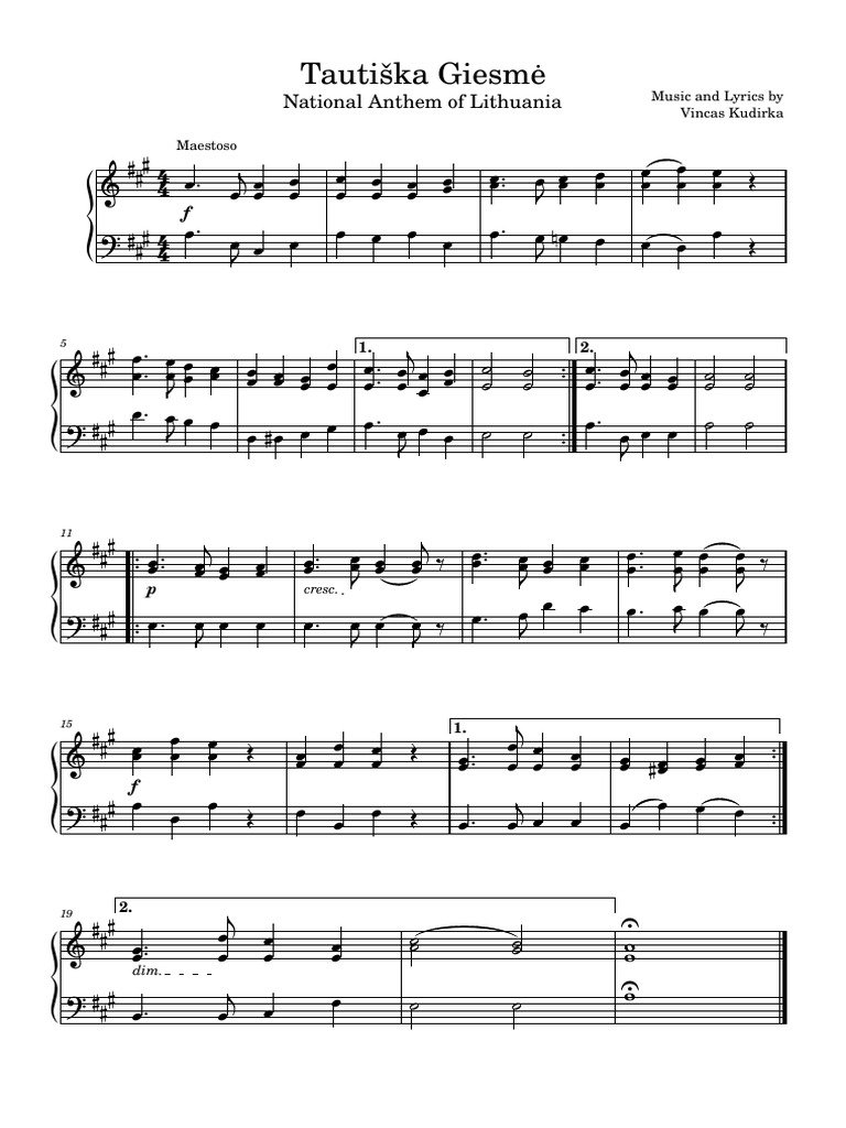 Lithuanian National Anthem Lyrics | PDF | Baltic States | National Symbols