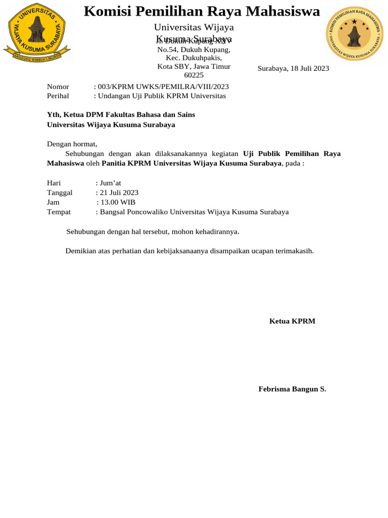 Undangan KPRM DPM Fbs | PDF