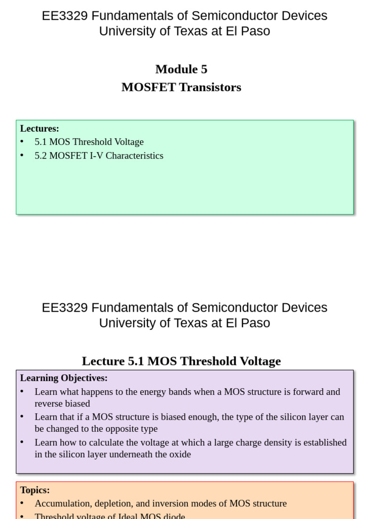 EE3329 Lecture 5.1 MOS Diode and Threshold Voltage | PDF | Mosfet ...