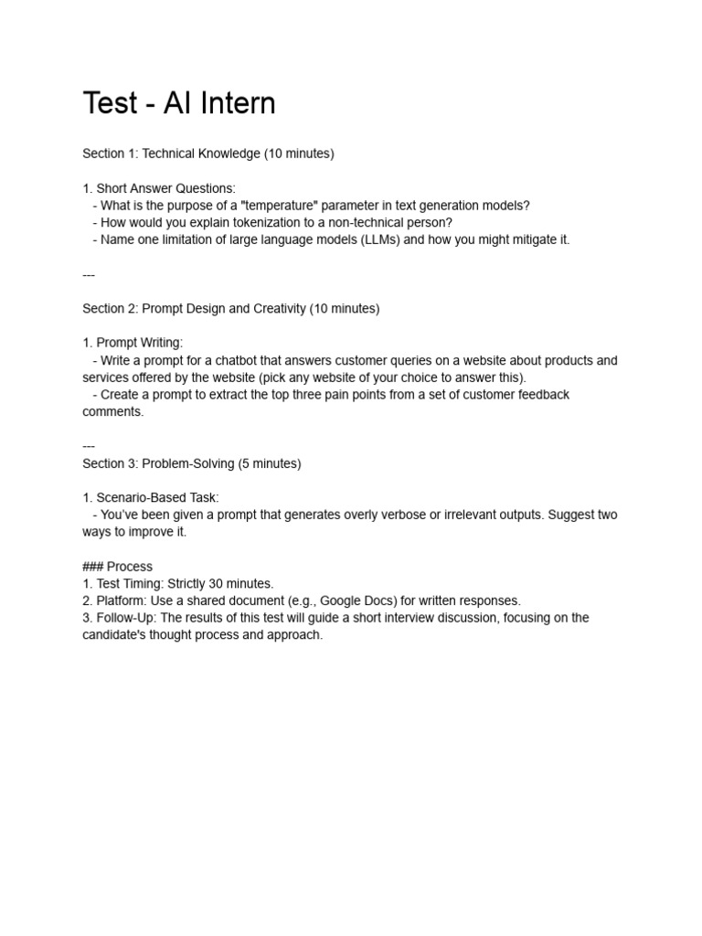 AI Intern Assessment Test Guide | PDF