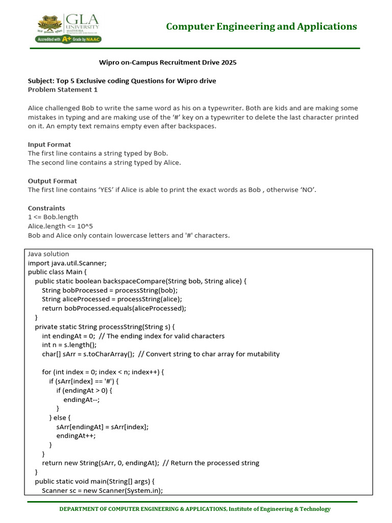 Wipro Coding Questions for 2025 Drive | PDF | String (Computer Science ...