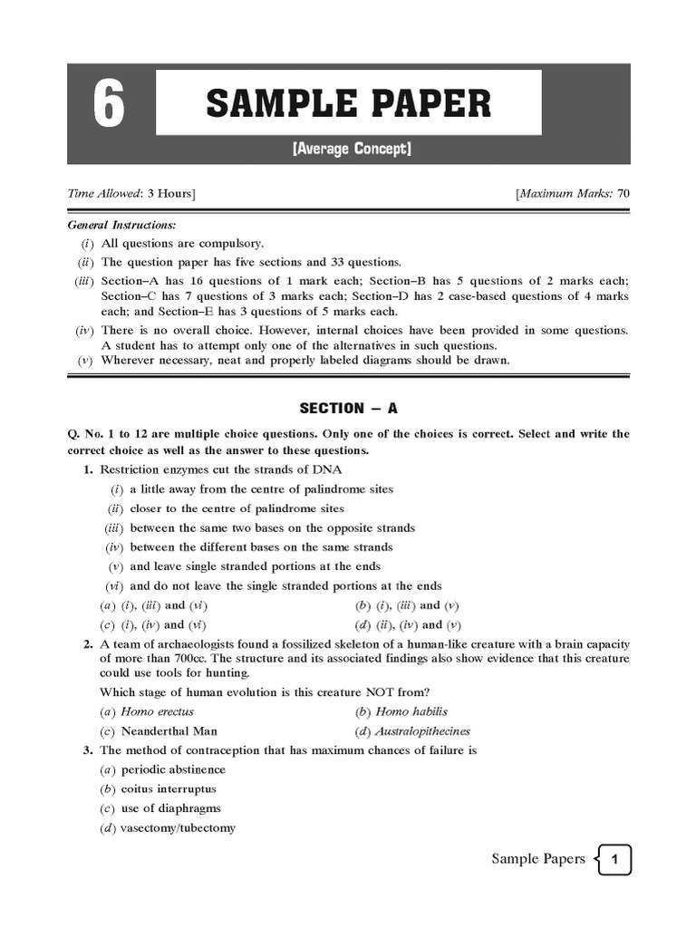 Biology Average Paper 6 | PDF