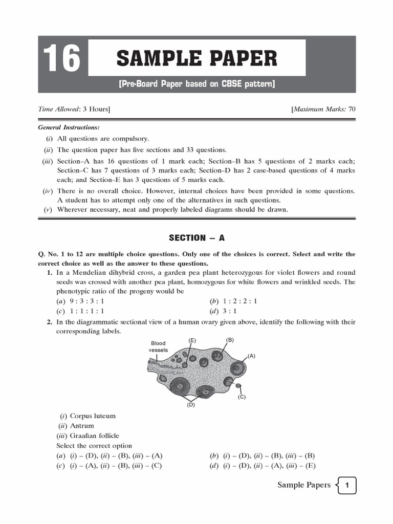 Biology Pre-Board Paper 16 | PDF