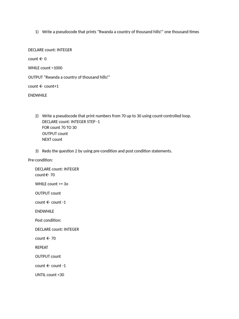 PSEUDOCODE Exercisce | PDF