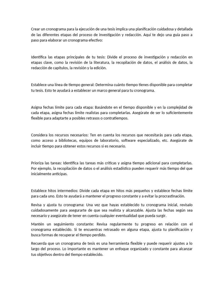 Cronograma para la Ejecución de Tesis | PDF