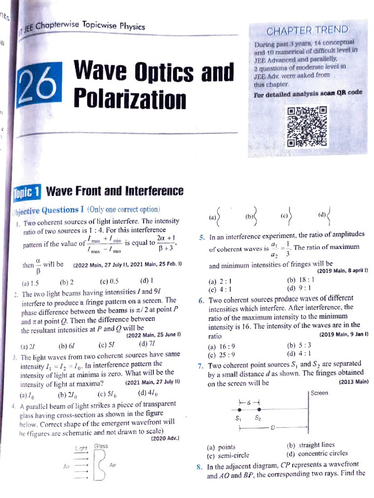Wave Optics Exam Questions | PDF | Coherence (Physics) | Radiation