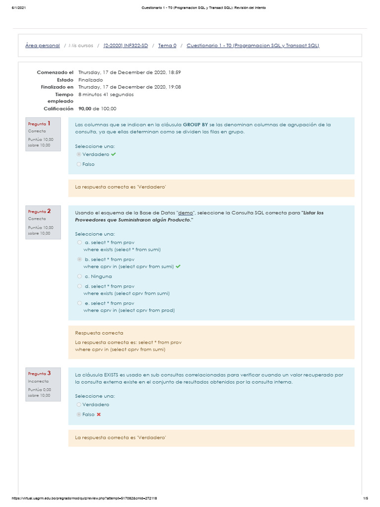 Cuestionario SQL y Transact SQL 2021 | PDF | SQL | Gestión de datos