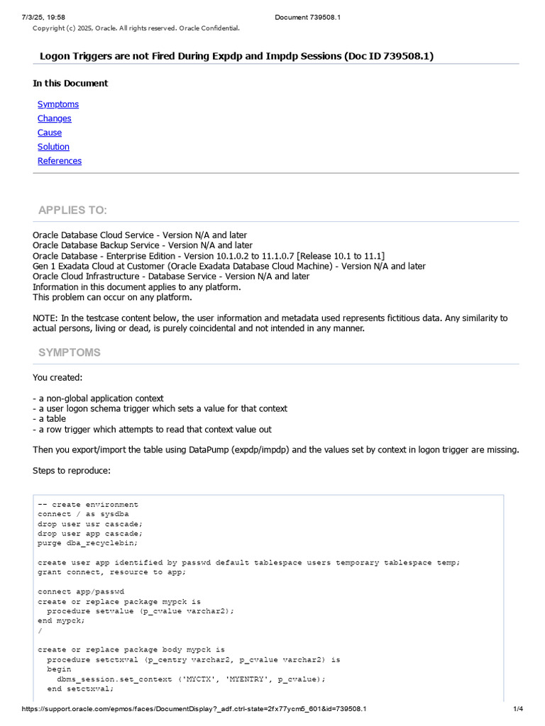Document 739508.1 | PDF | Cloud Computing | Databases