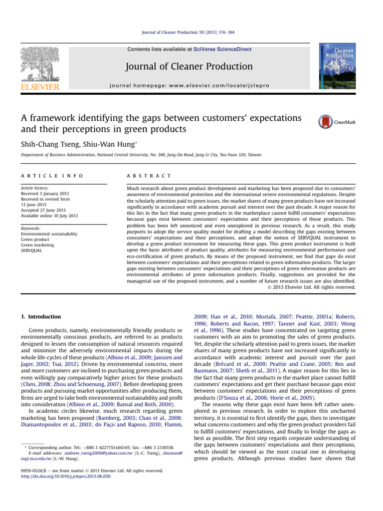 Gaps in Customer Expectations for Green Products | PDF